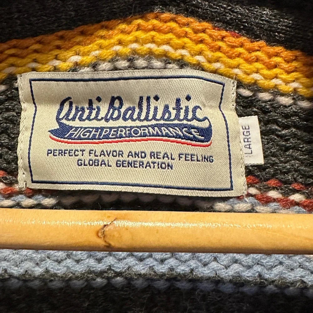 Vintage AntiBallistic Cardigan Sweater Men Large Striped Chunky Knit Grandpacore